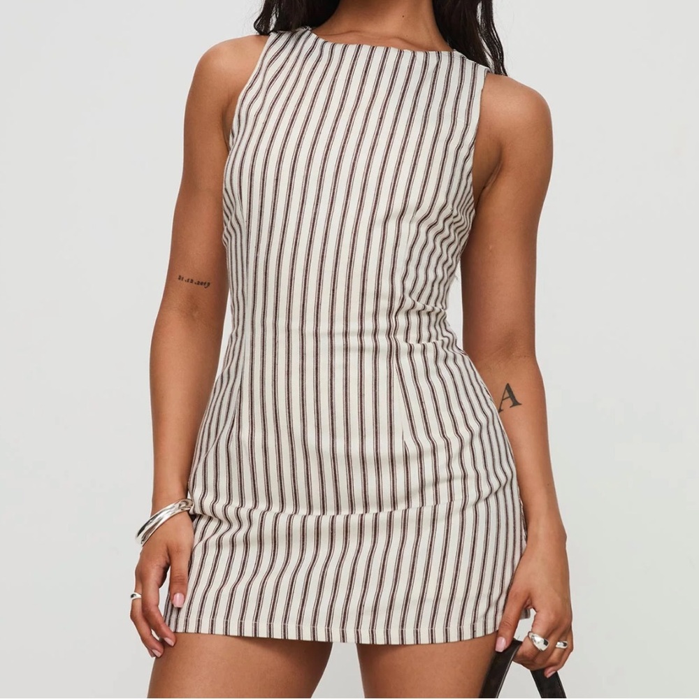 Princess Polly PETITE - Cream & Brown Striped Sleeveless Romper